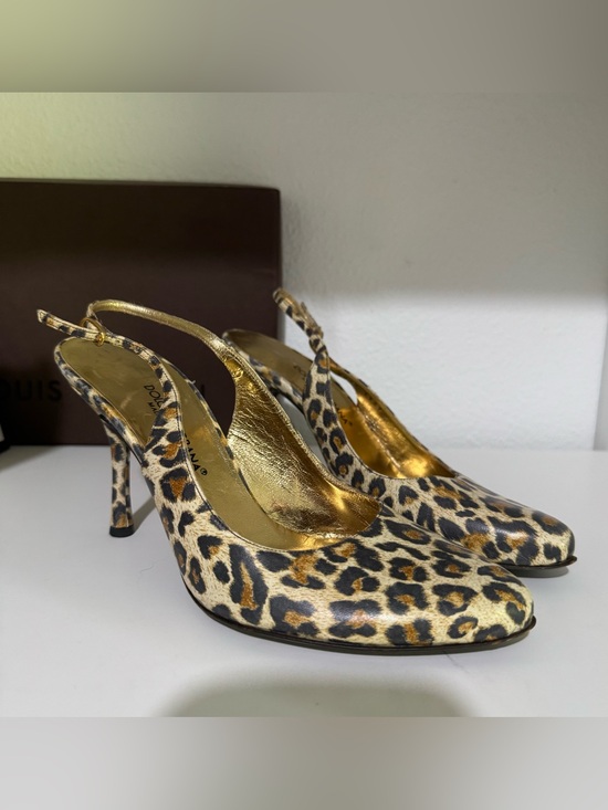 Dolce & Gabbana Shoes - Dolce & Gabbana Leopard Print Slingback Heels with Gold Lining